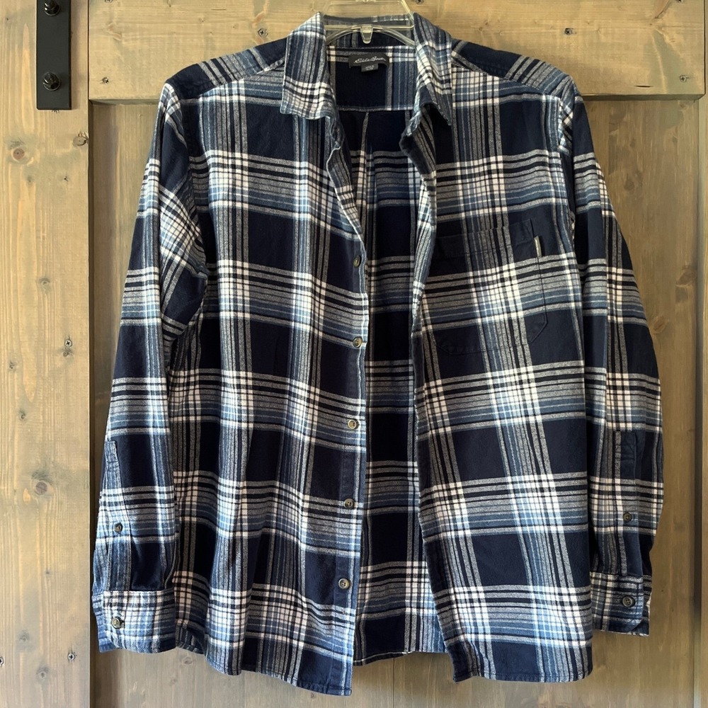 Eddie Bauer‎ Shirt Men's Size XL Blue White Plaid Flannel Long Sleeve Button Up - Picture 3 of 10